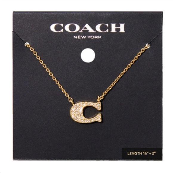 COACH Pave Signature 'C' Necklace - Gold NWT - Picture 1 of 5